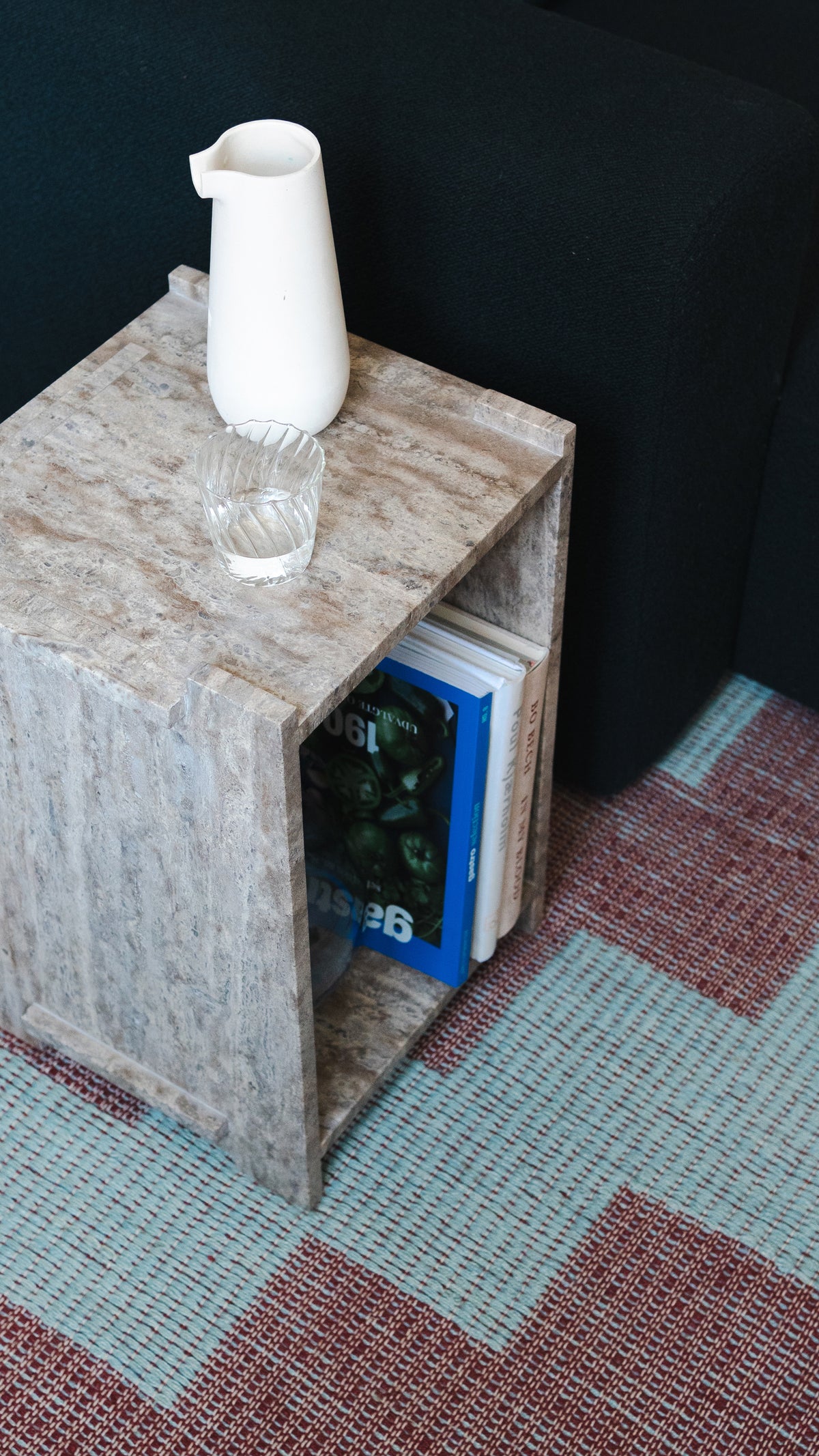Assembly Side table, Grey Travertine