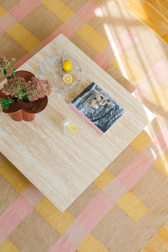 Jute Rug w. pink and yellow stripes