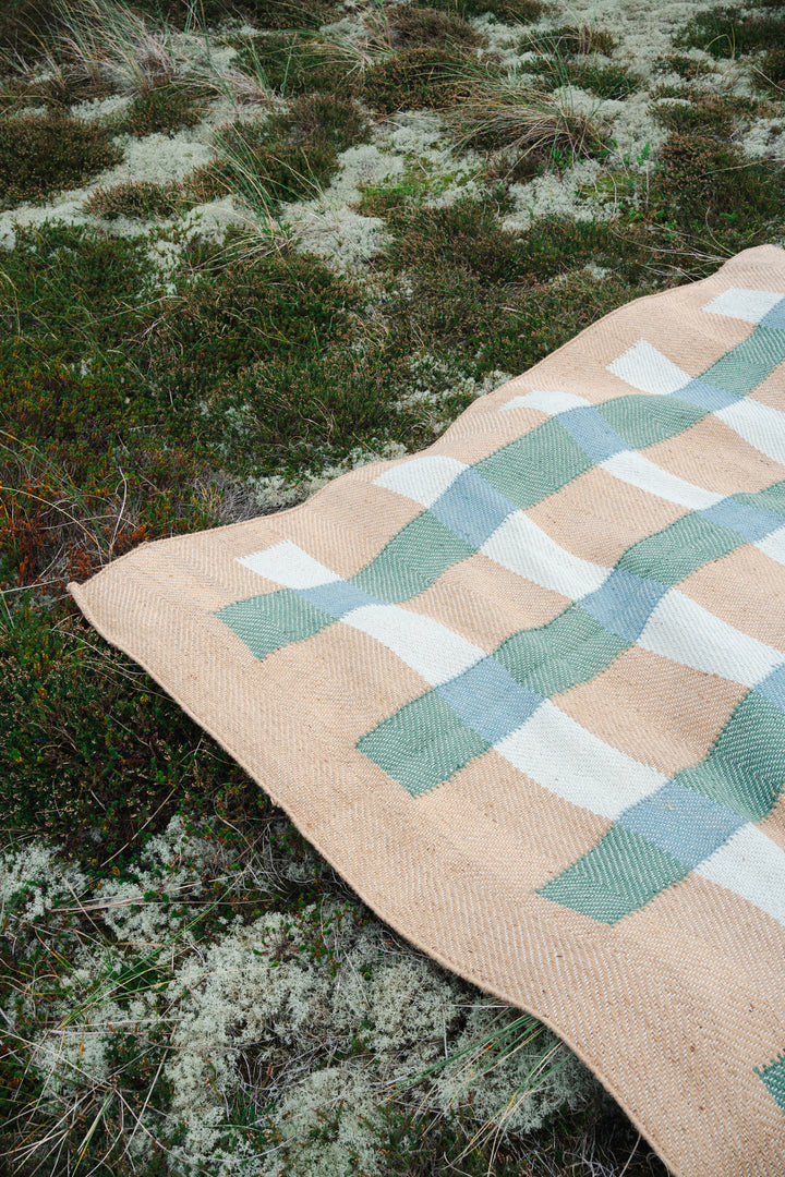 Jute Rug w. green and blue stripes