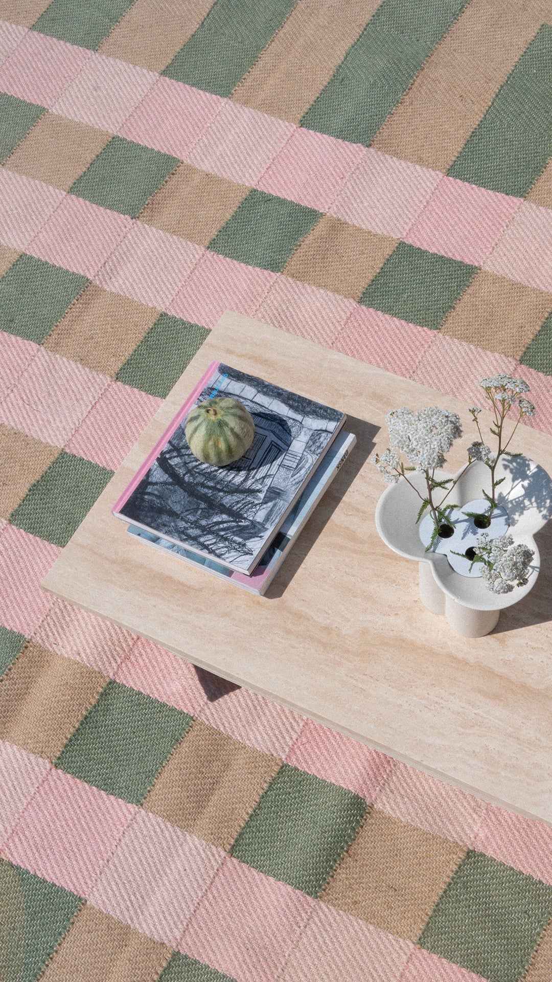 Jute Rug w. pink and green stripes