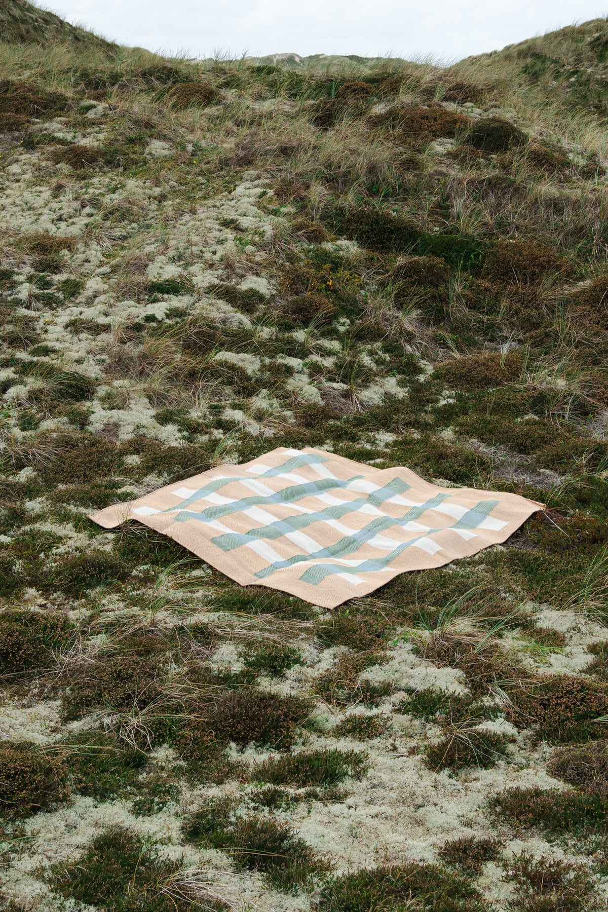 Jute Rug w. green and blue stripes