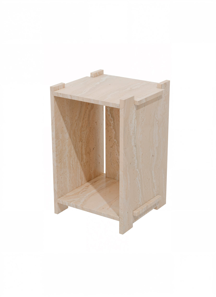 Assembly Side table, Travertine