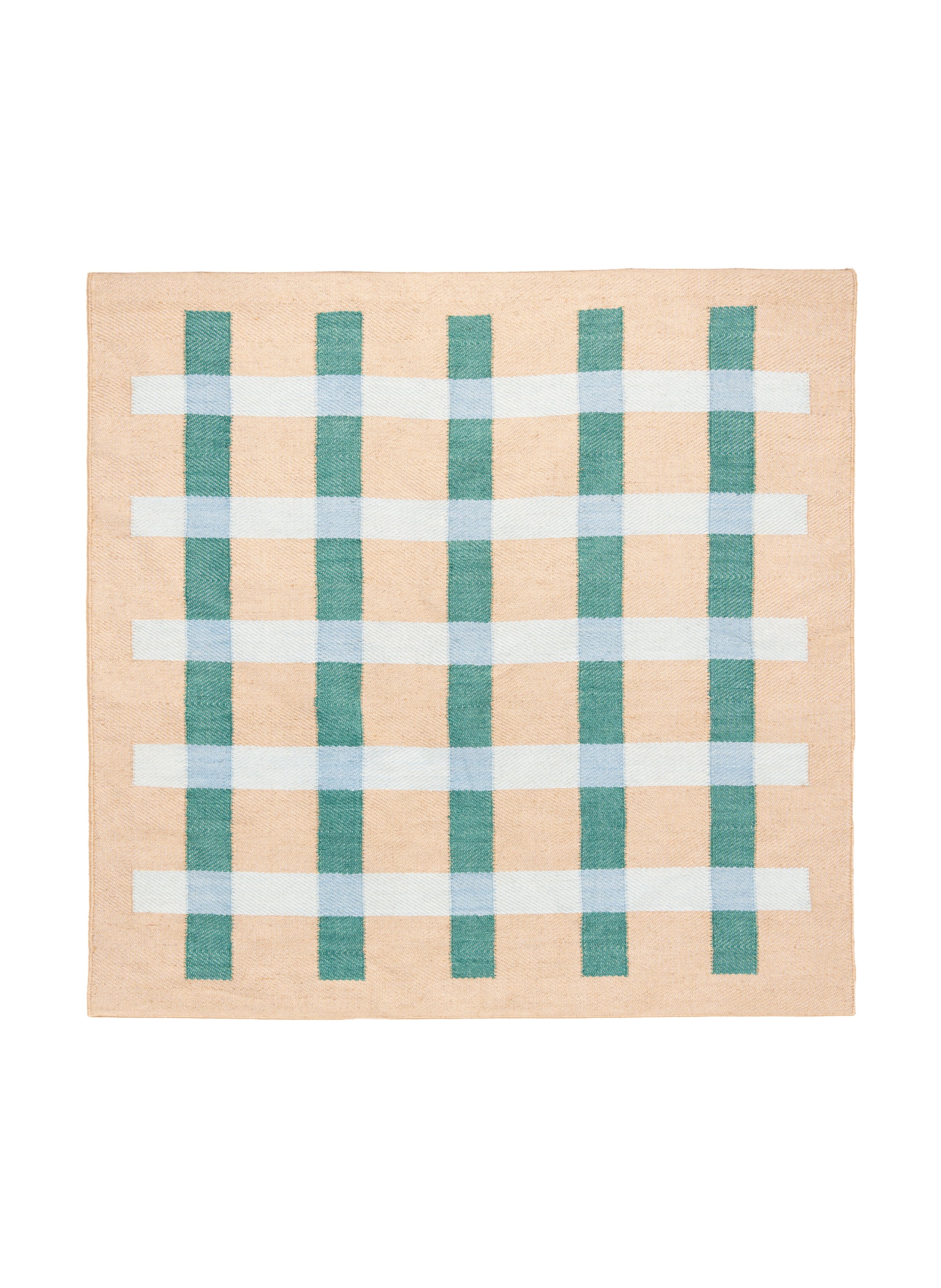 Jute Rug w. green and blue stripes