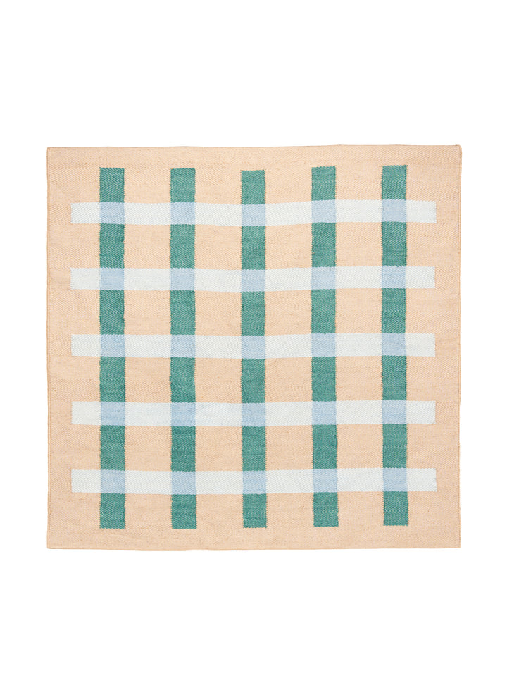 Jute Rug w. green and blue stripes