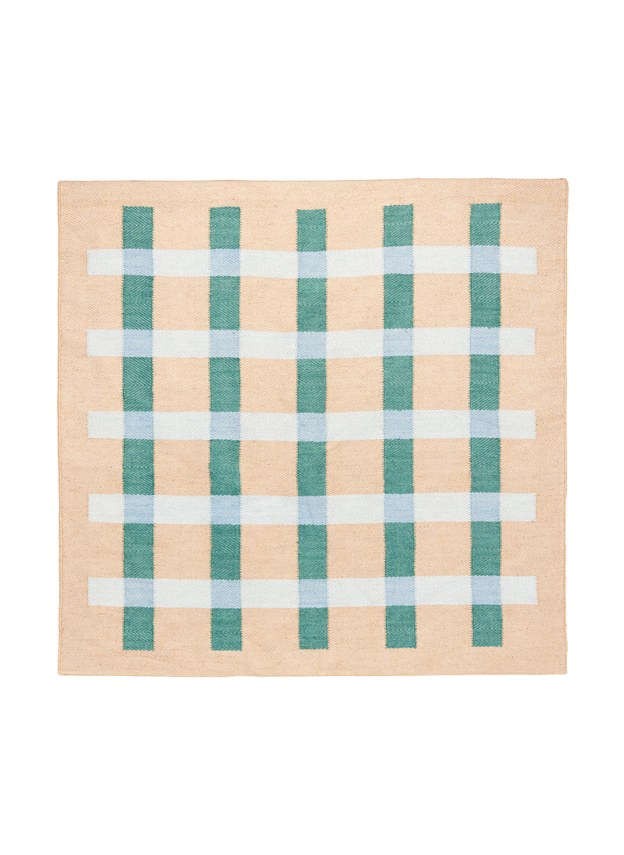 Jute Rug w. green and blue stripes