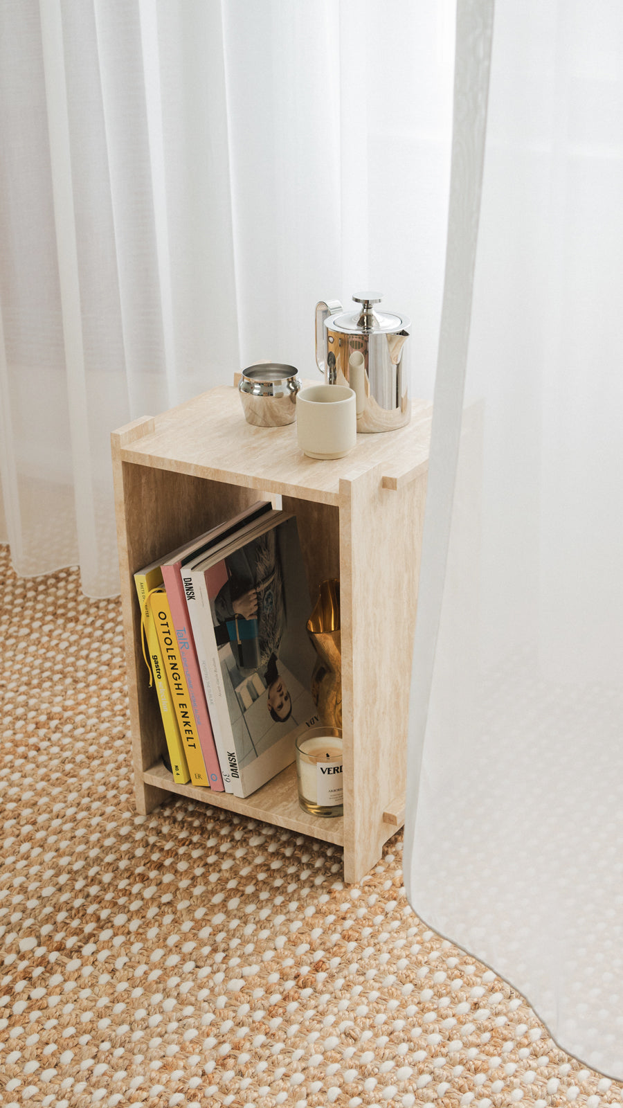 Assembly Side table, Travertine