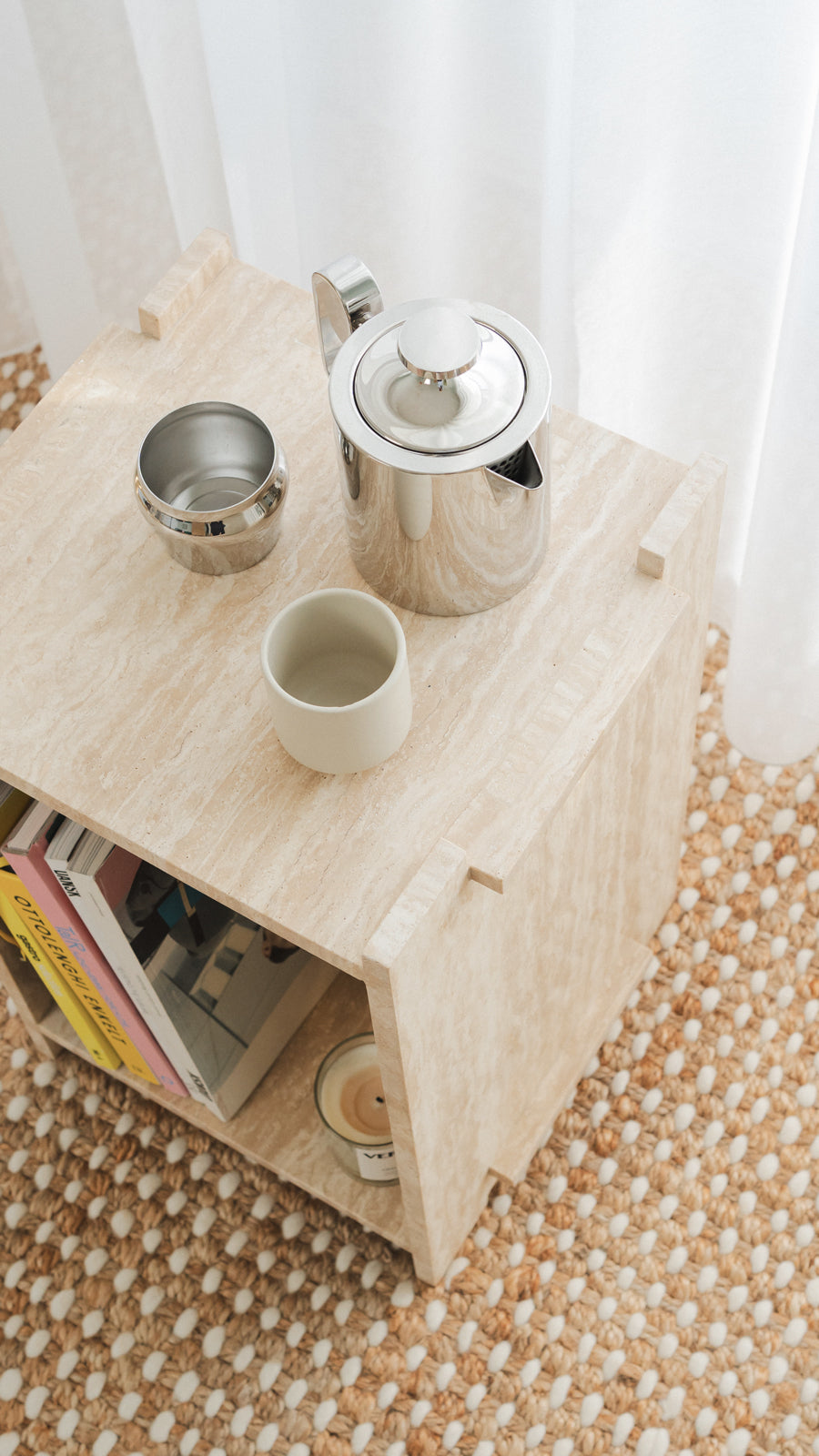 Assembly Side table, Travertine