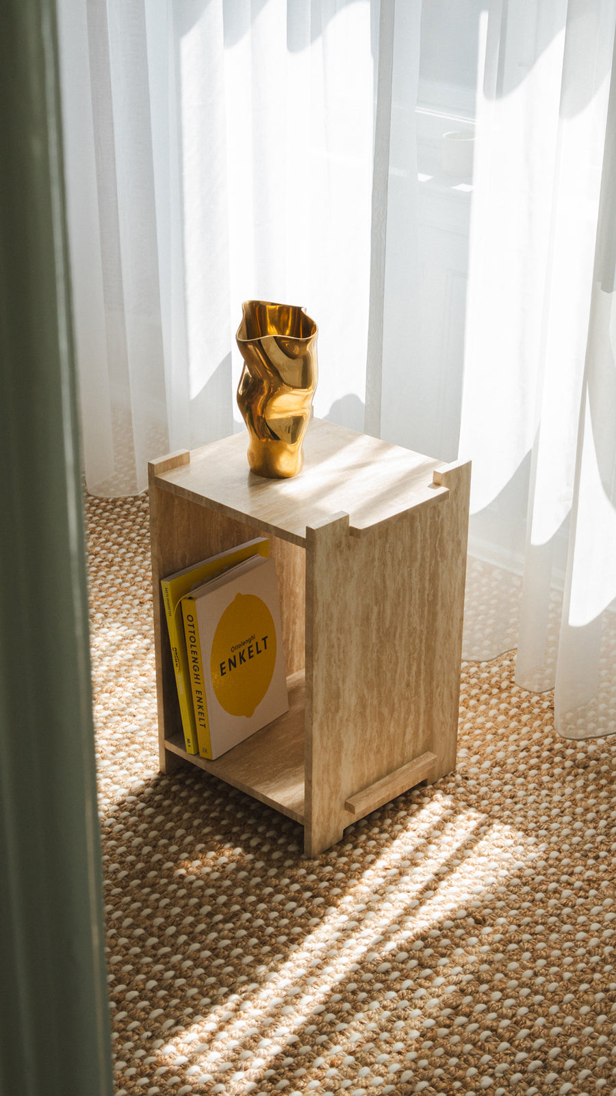 Assembly Side table, Travertine