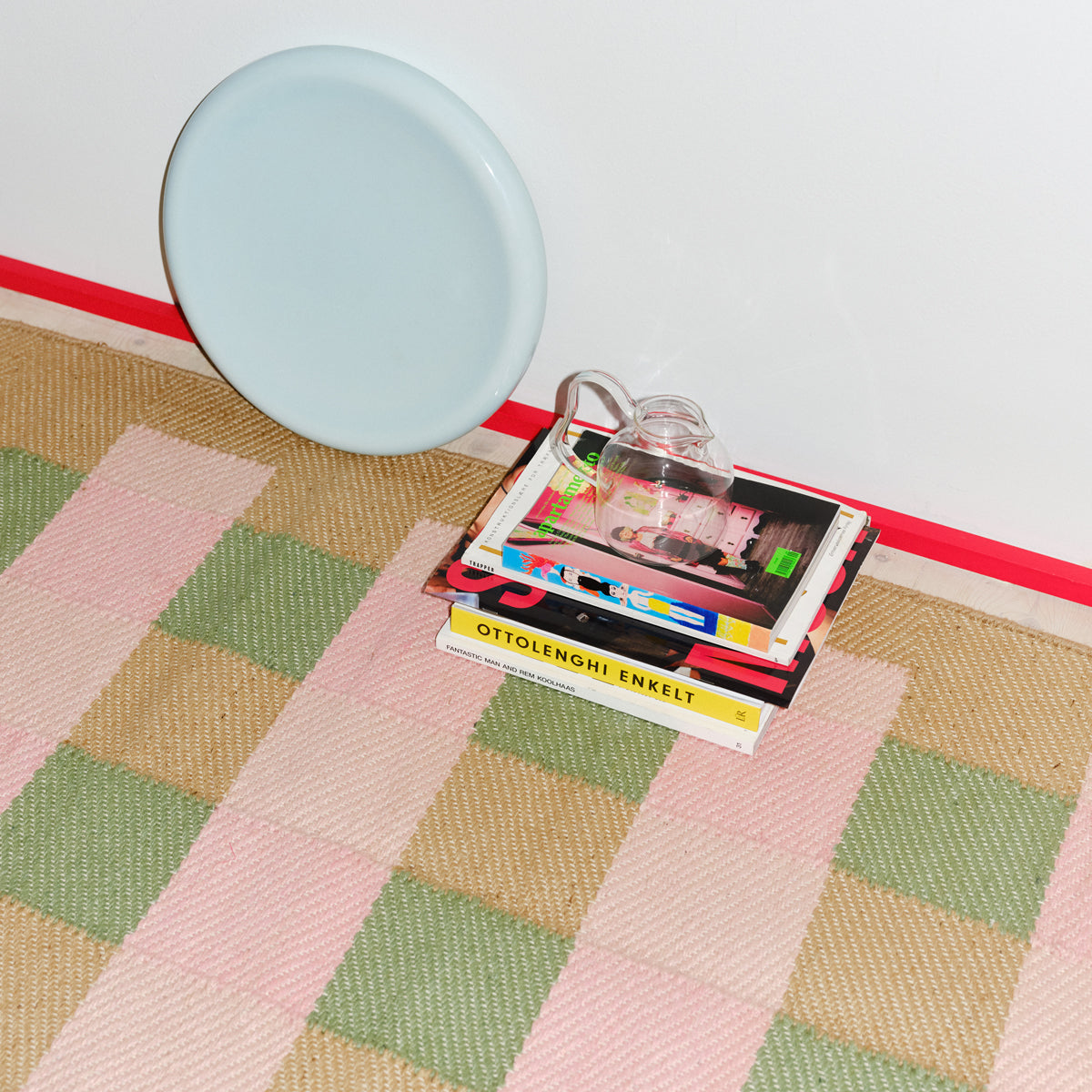 Jute Rug w. pink and green stripes